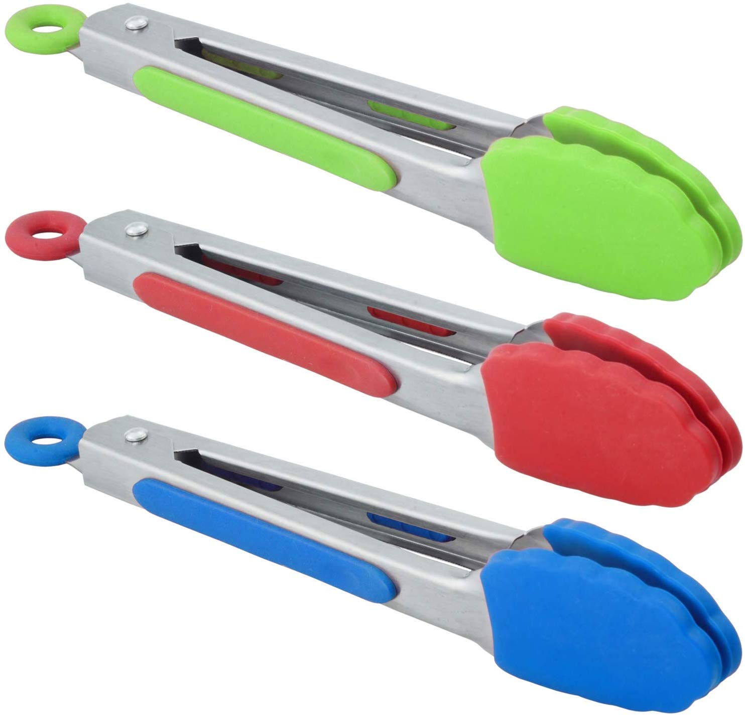  7-Inch Tongs Set of 3 (Red Blue Green)